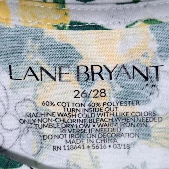 Lane Bryant 26/28 yellow floral color top short sleeve round neck "Good Vibes" - Picture 2 of 11